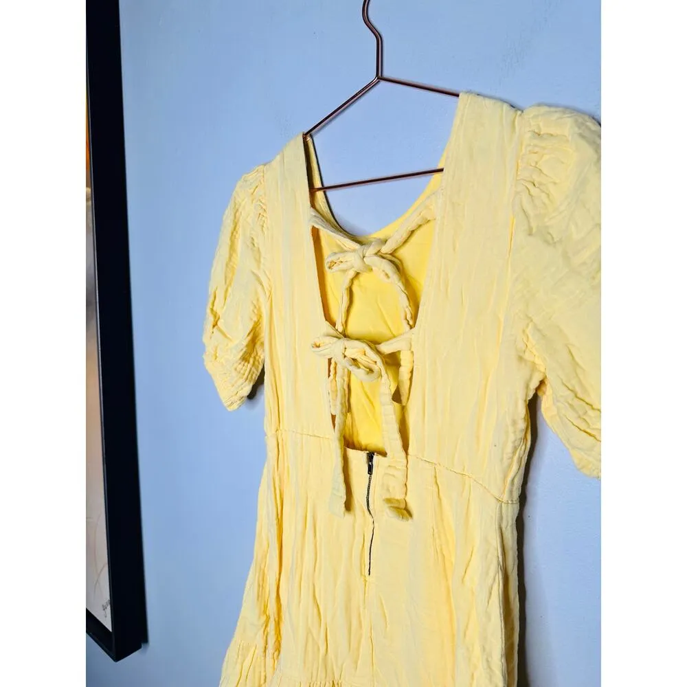 LOVE WHIT Yellow 100% Cotton Crewneck Short Sleeve Tie Back Dress Size Medium - Image 11