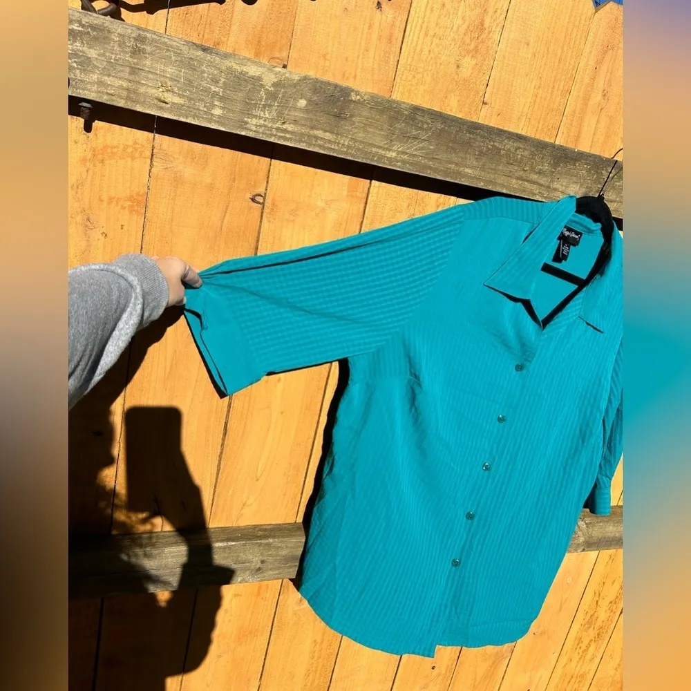 Maggie Barnes blouse blue stripe button down‎ vintage size 18/20W lightweight - Image 5