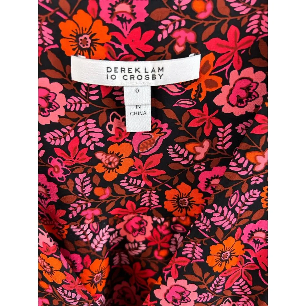 DEREK LAM 10 CROSBY Lilith Floral V Neck Peplum Blouse NWOT SIZE 0 Black - Image 5
