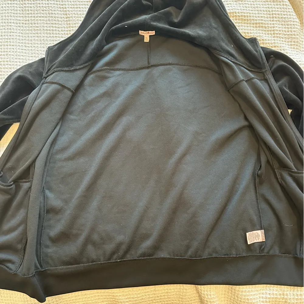 Juicy Couture Womens Velour Full Zip Hoodie Pitch Black size XL Pendent Zipper - Image 9