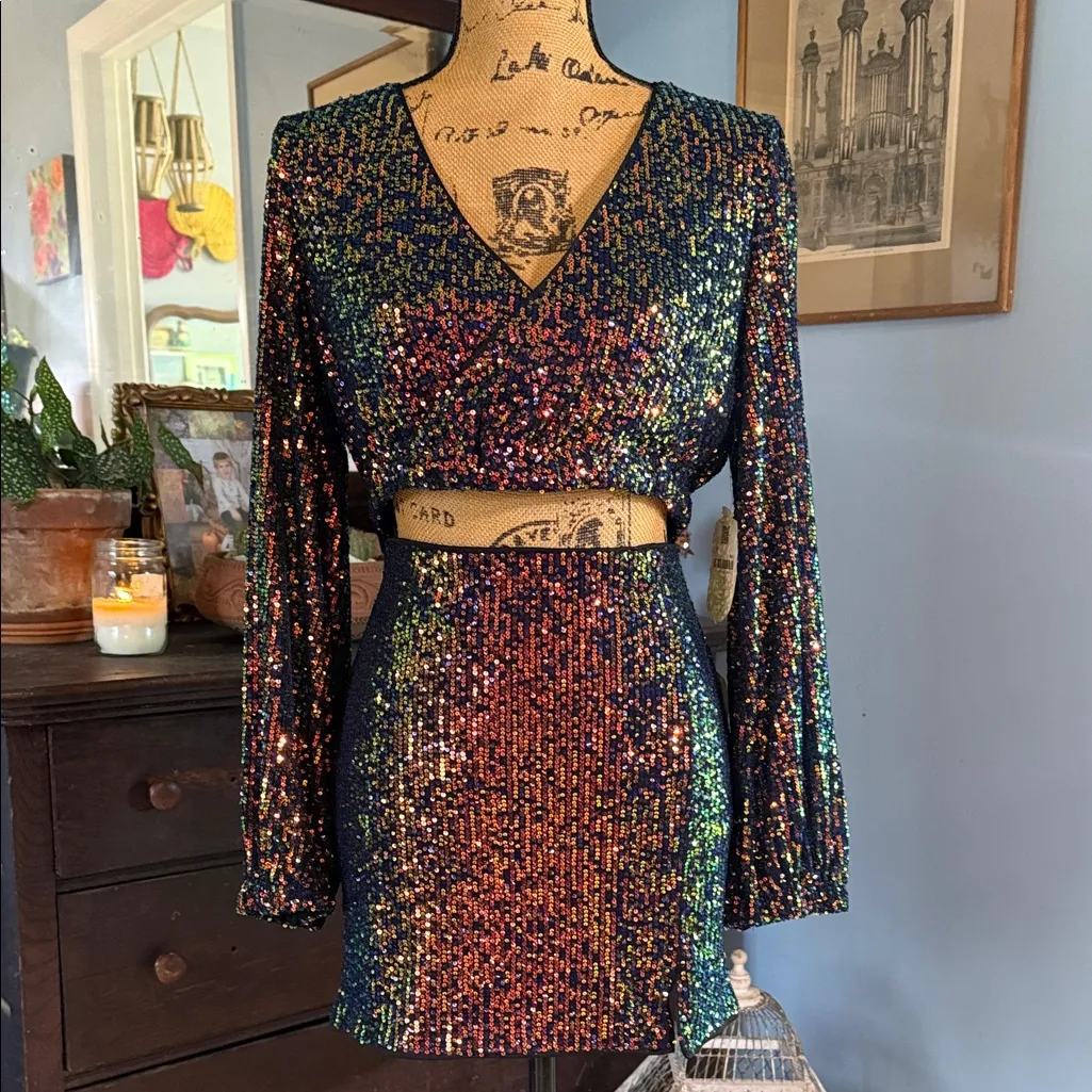 Altar’d State Sequin Mini Skirt & Long Sleeve Crop Top Set – NWT - Image 4