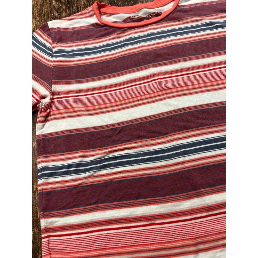 Abercrombie & Fitch XS Red Striped Essentials Short Sleeve Shirt - Image 2