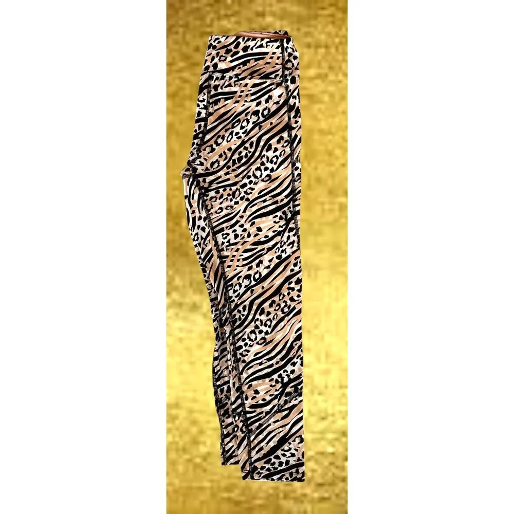 Victorias Secret Pink Sport Leggings Large Logo Leopard Print Cheetah Print Yoga Tan Size undefined - Image 4