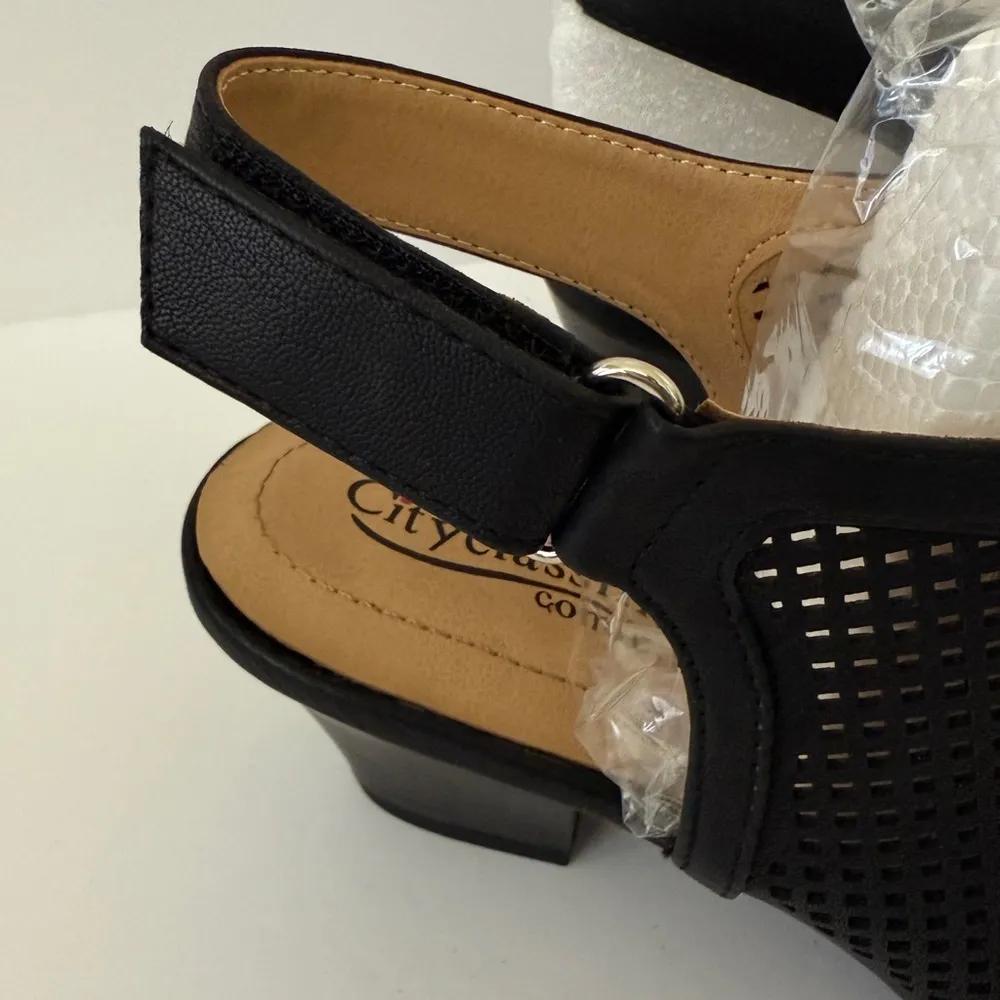Black Chic Comfy Slingback Block Heel Peep Toe Sandals Size 7.5 Comfort Fit New - Image 6