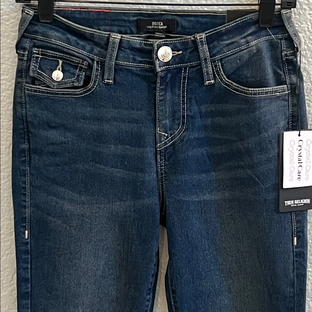 True Religion Becca Crystal Flap Rhinestone Mid Rise Bootcut Jeans Size 26 - Image 2