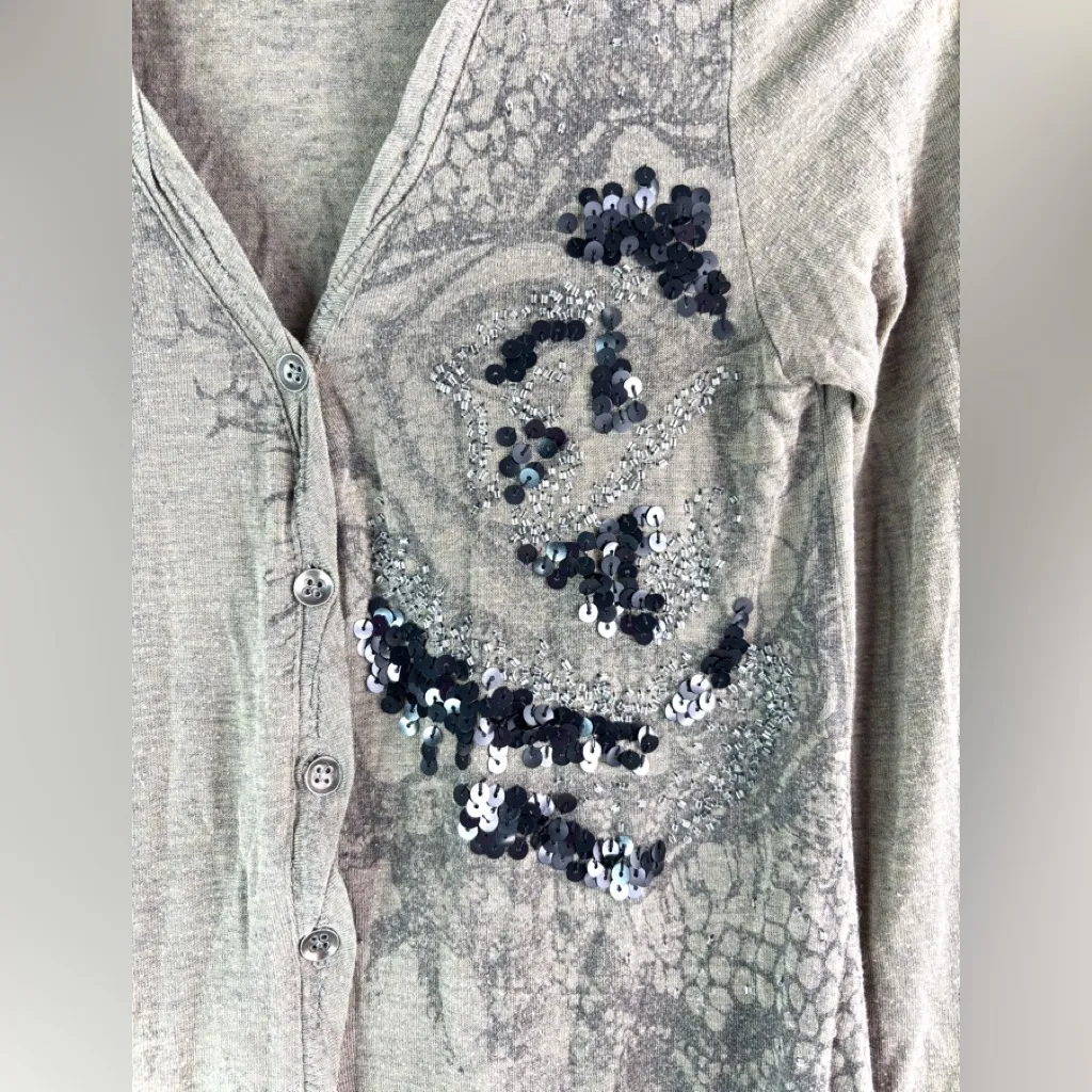 Miss Me S Sequin n Rose Button-Up Knit Cardigan Top - Image 3