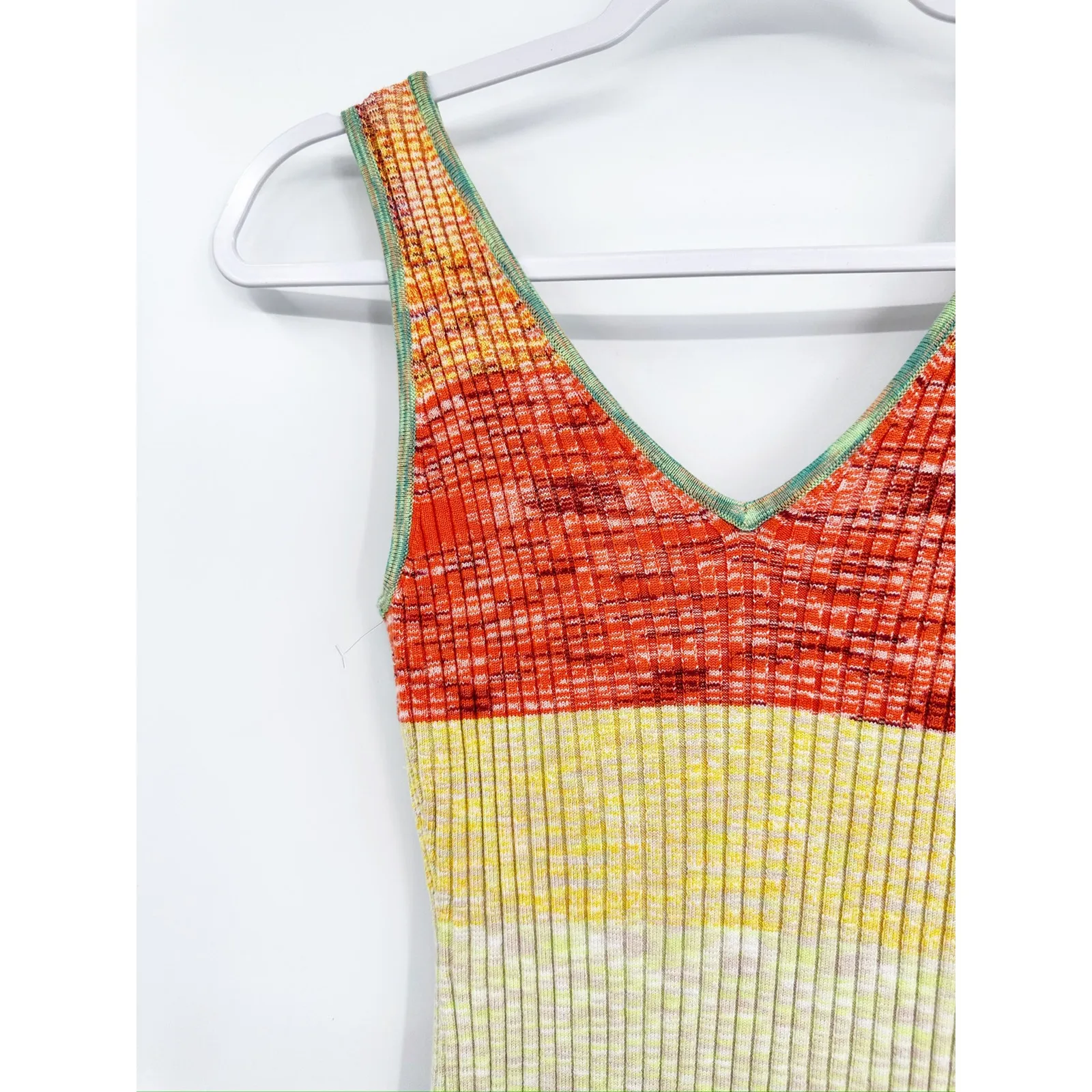 STAUD Dana Space-Dye Stripe Ribbed Knit Sleeveless Midi Dress Size Small - Image 4