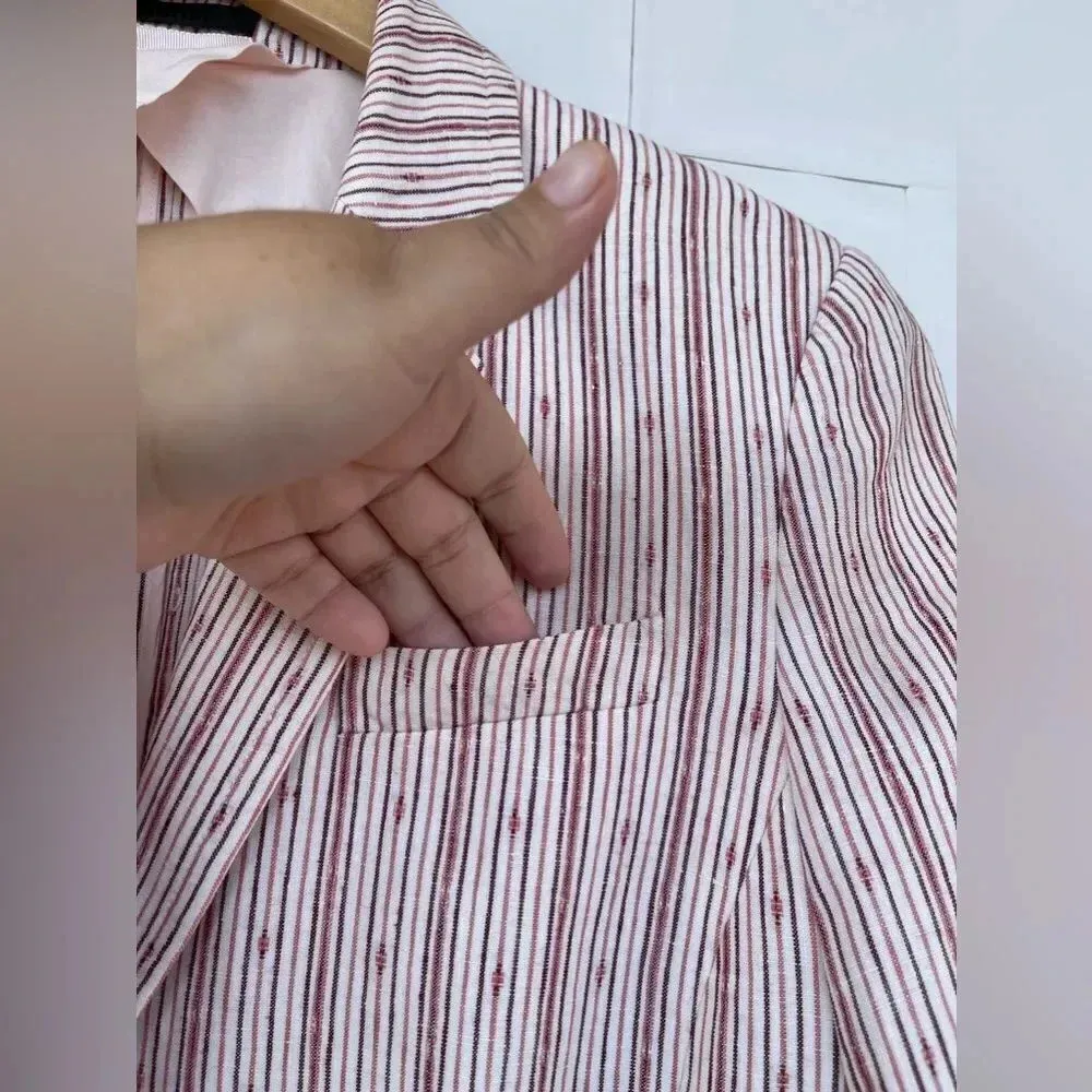 ATM Anthony Thomas Melillo Textured Linen Striped Schoolboy Blazer size 6 Red - Image 5