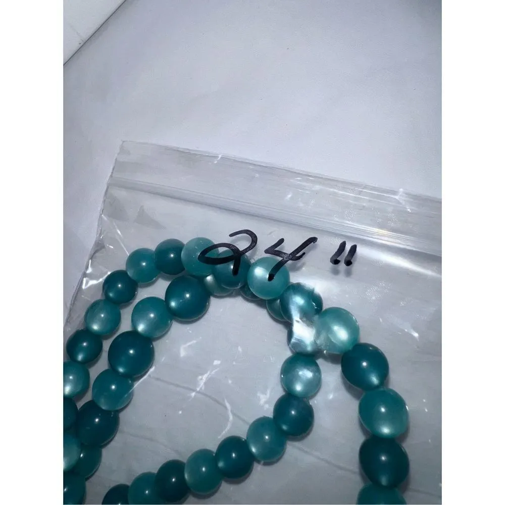 Vintage Frosted Blue Plastic Beaded Hook Closure Necklace - Image 7