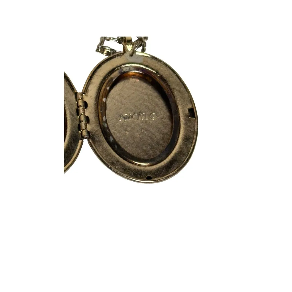 Vintage Avon Floral & Pearl Locket Necklace Cameo Violets Gold Tone Oval Pendant - Image 4