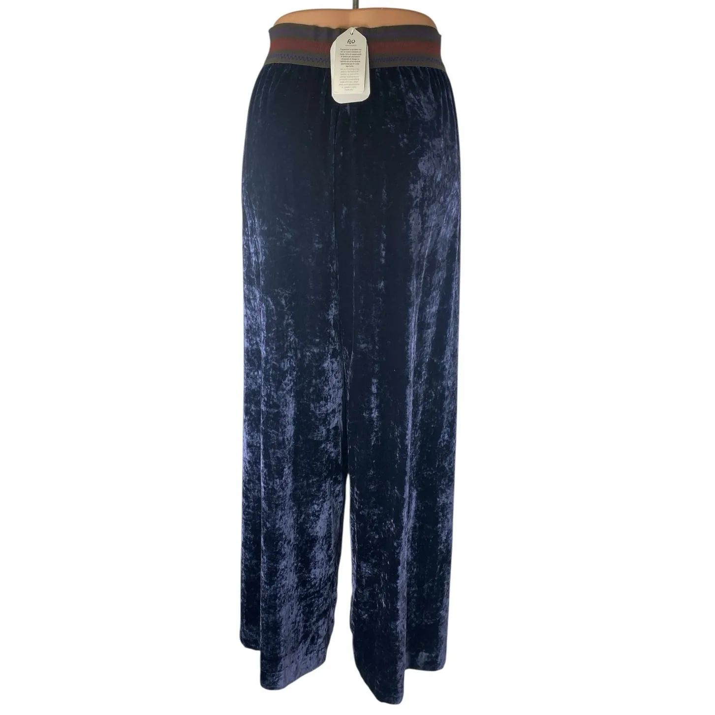 NEW Flo Navy Blue High Waisted Velvet Velour Wide Leg Trousers Pants Size US 10 - Image 3