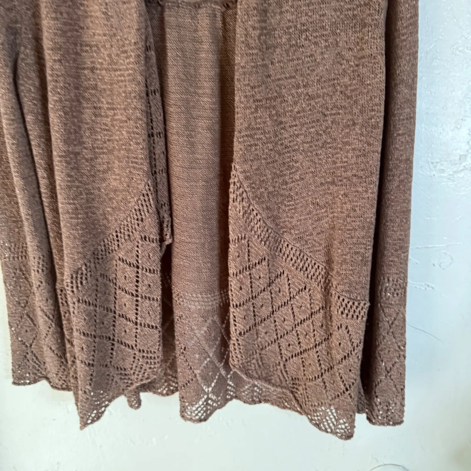 Willi Smith Brown Knit Cardigan SweaterCrochet Size S Boho Western Festival - Image 3
