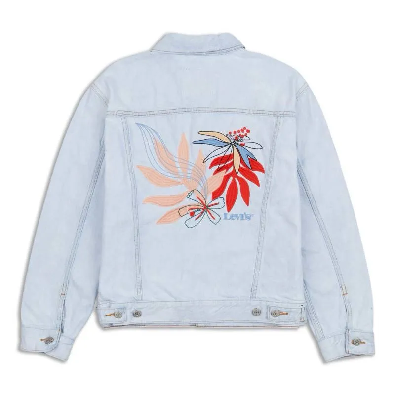 Levi’s Jean Jacket Ex-Boyfriend Trucker Jean Jacket Size XL w/Embroidery on Back - Image 3