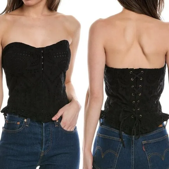Love the Label Vakerue Black Eyelet Corset Top Size XS - Image 2