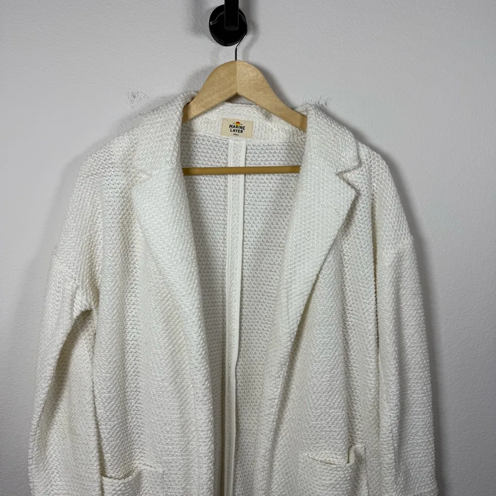 Marine Layer Women’s Birdseye Boucle Knit Cardigan Blazer in Ivory Size S - Image 4