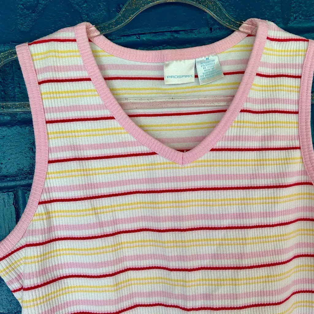 Prospirit Pink and‎ Yellow Striped Tank Top - Image 4