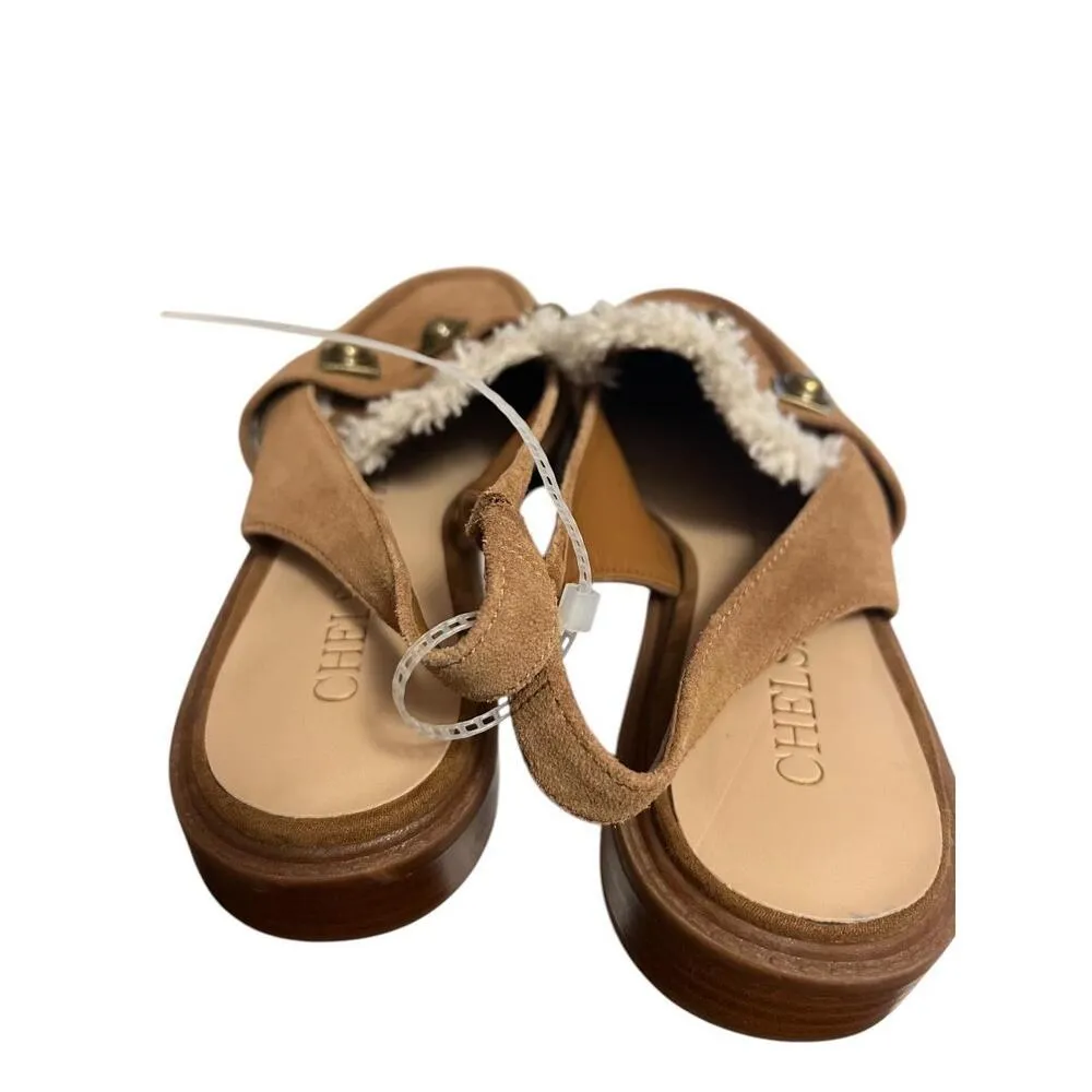 Chelsea And Violet Slingback Loafer Womens 7 Tan Suede Faux Fur Stud Flats - Image 6