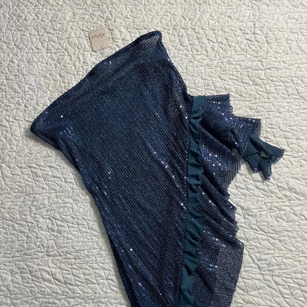 SOLD OUT Free People Taylor Sequin Tube Top blue tiered ruffle Marin sheer shirt - Image 2