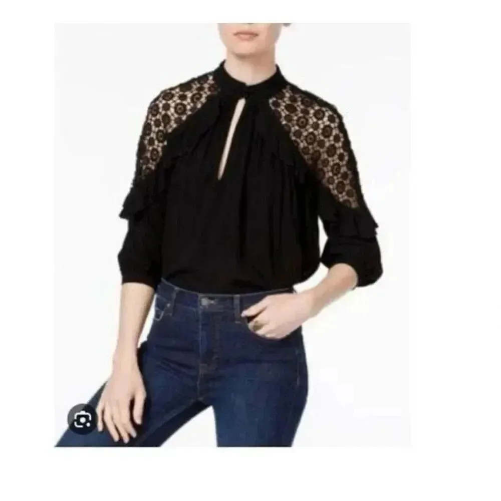 Free People Womens Little Bit Of Love Knit Blouse  Crochet Flowy Sz M #1840 - Image 2