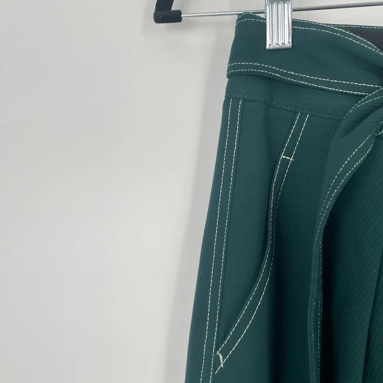 Topshop Women's Green Belted Contrast Stitch Highwaisted Trousers Pants Size US4 - Image 6