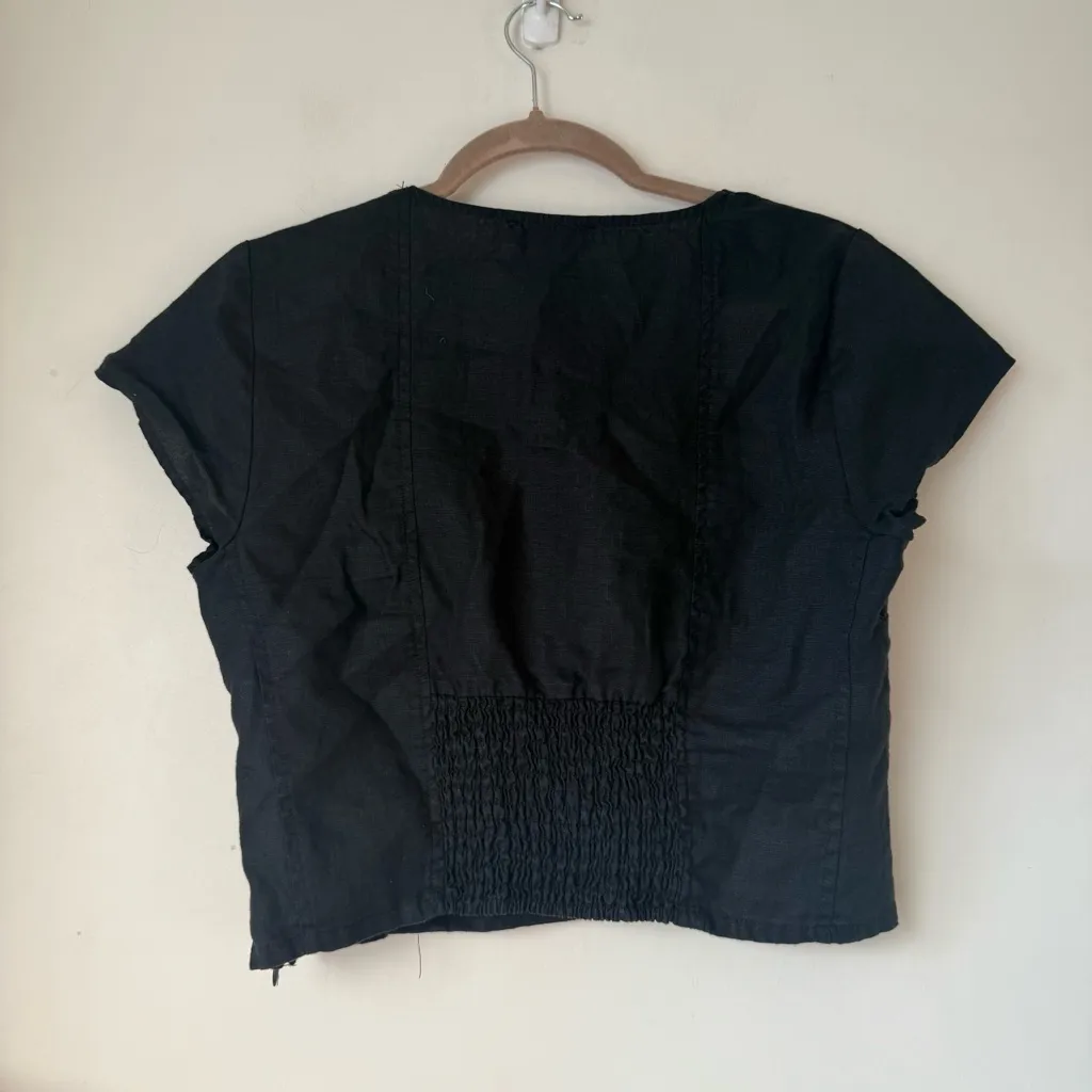 House of Harlow 1960 Black Square Neck 100% Linen Crop Top M - Image 4