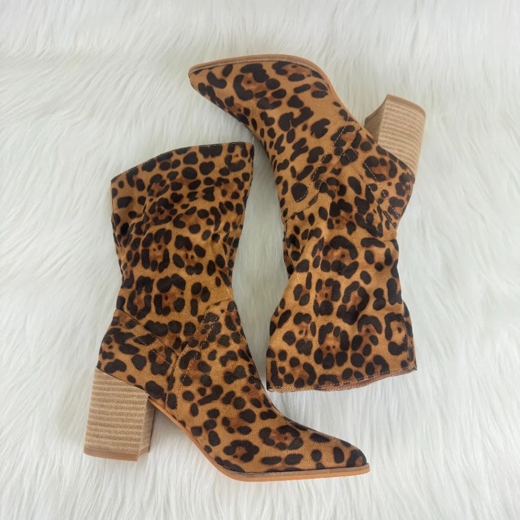   New Women's Beast Brooklyn Faux Suede Leopard Print Ankle Boots Brown - Image 11