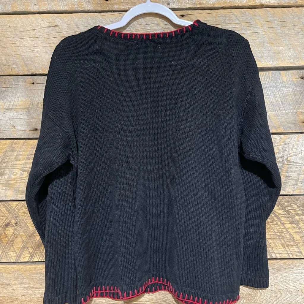 Vtg Victoria Jones Christmas Sweater Womens Petite Med Candy Cane Beaded Holiday Black Size undefined - Image 2