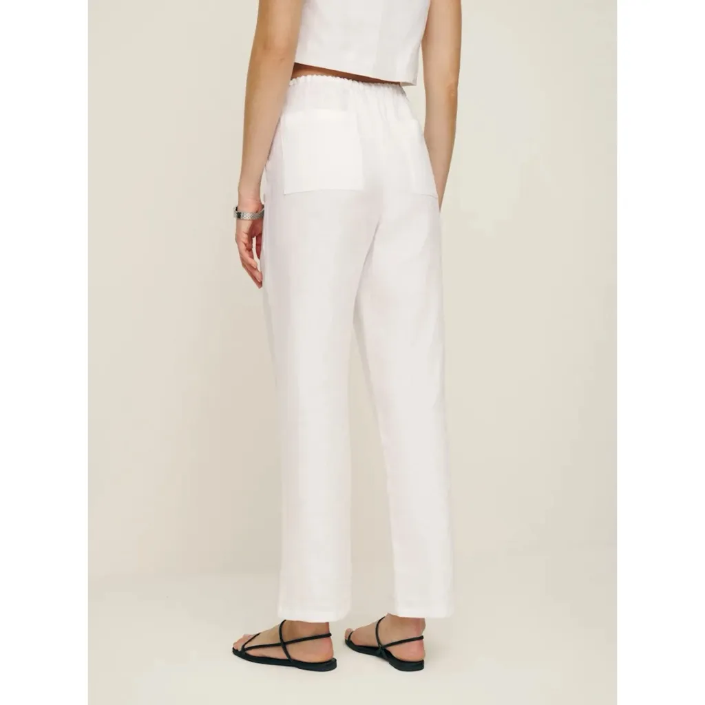 Reformation Remi Cropped Linen Pant White - Image 3