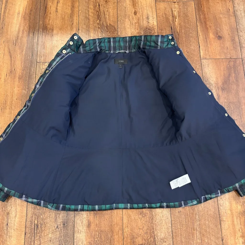 J. Crew Womens Puffer Jacket Size Small Green Tartan Plaid Zip Front (NO BELT) - Image 4