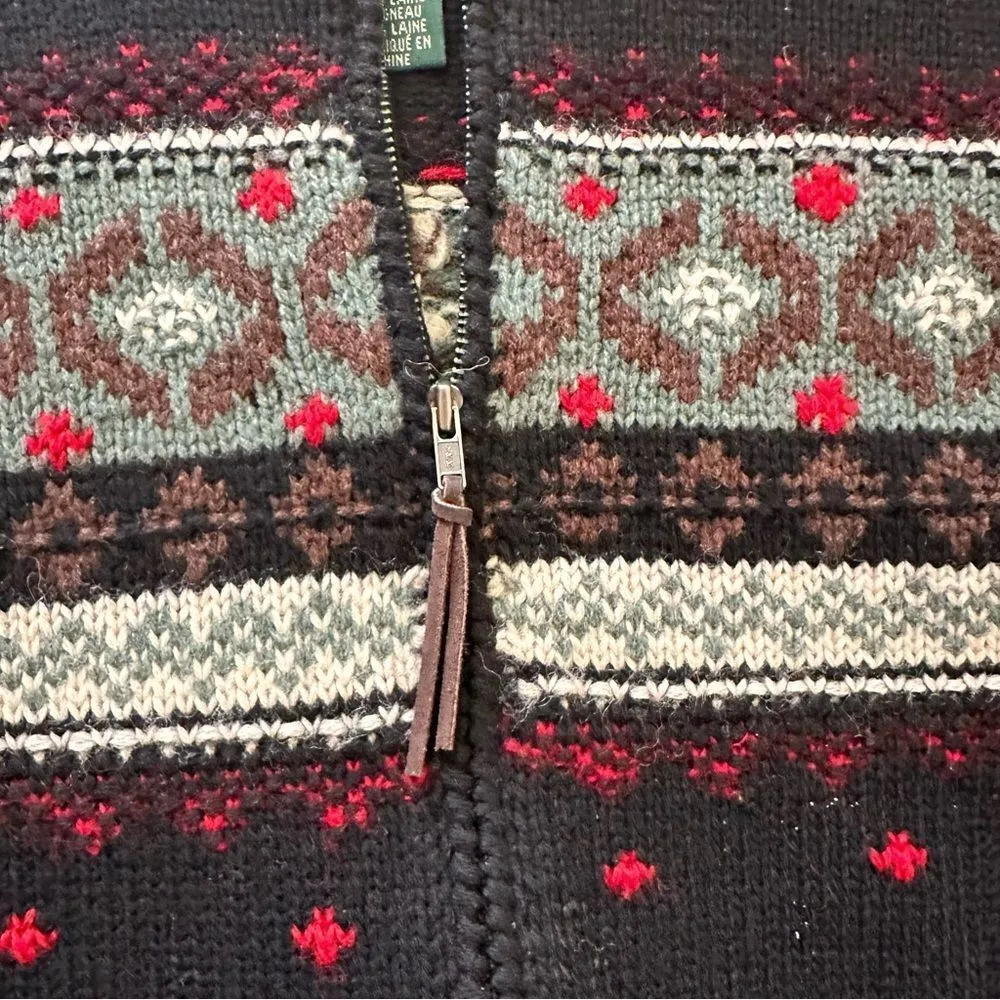 Vintage Lauren Ralph Lauren knit zip up hand knitted sweater size large Black - Image 5