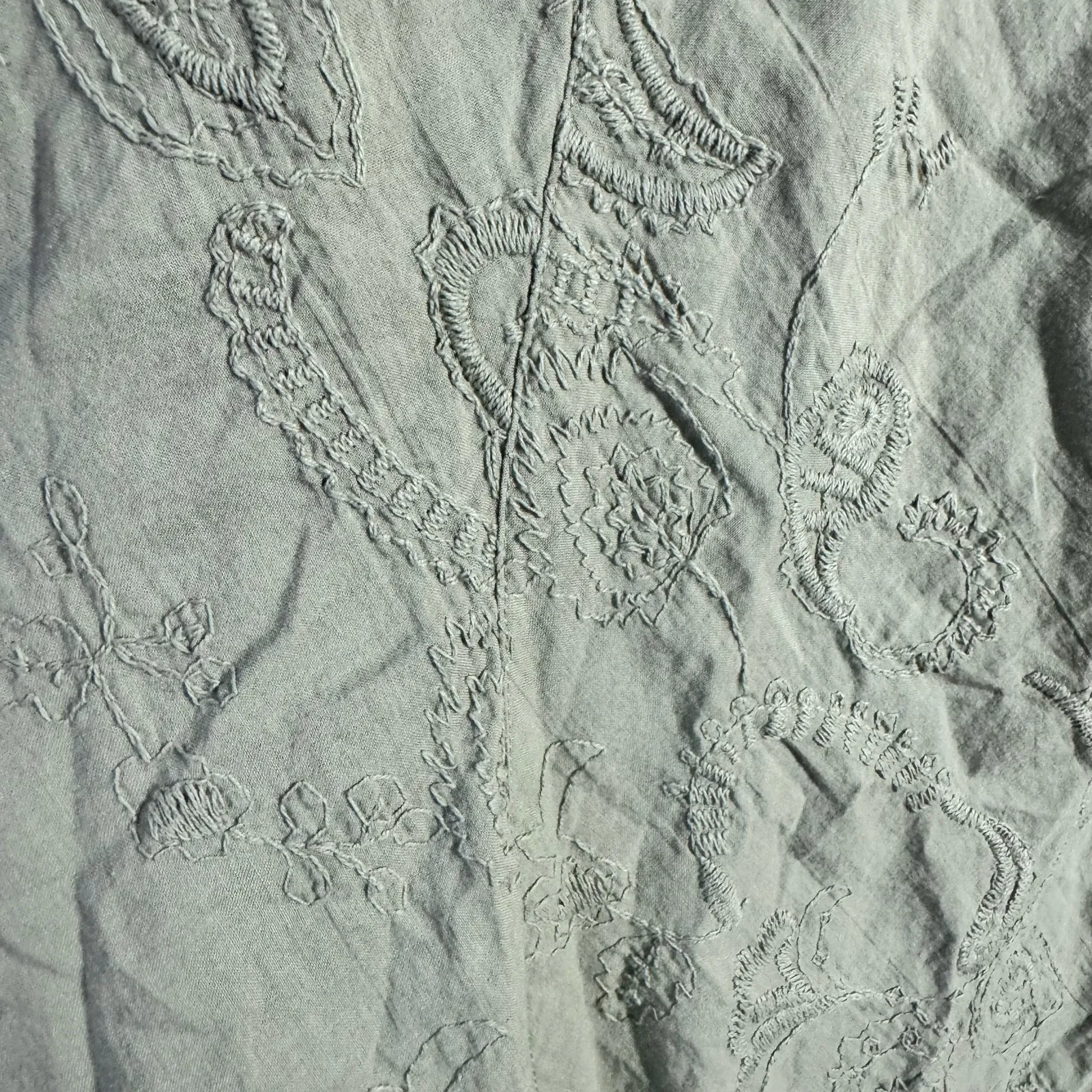 JKLA Bohemian Midi Skirt Women XL Sage Green Floral Embroidery 90s Y2K Cottage - Image 5