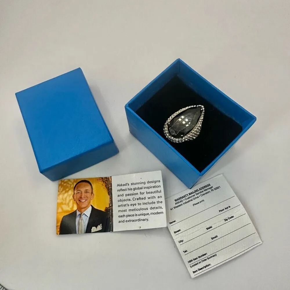 Akkad black rhinestone pear shaped cocktail Ring NWT - Image 2