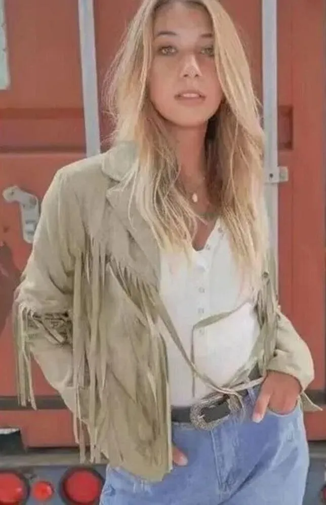 NEW! Western Fringe Soft Faux Suede Open Style Lined Jacket Coat M Light Tan Size M - Image 8