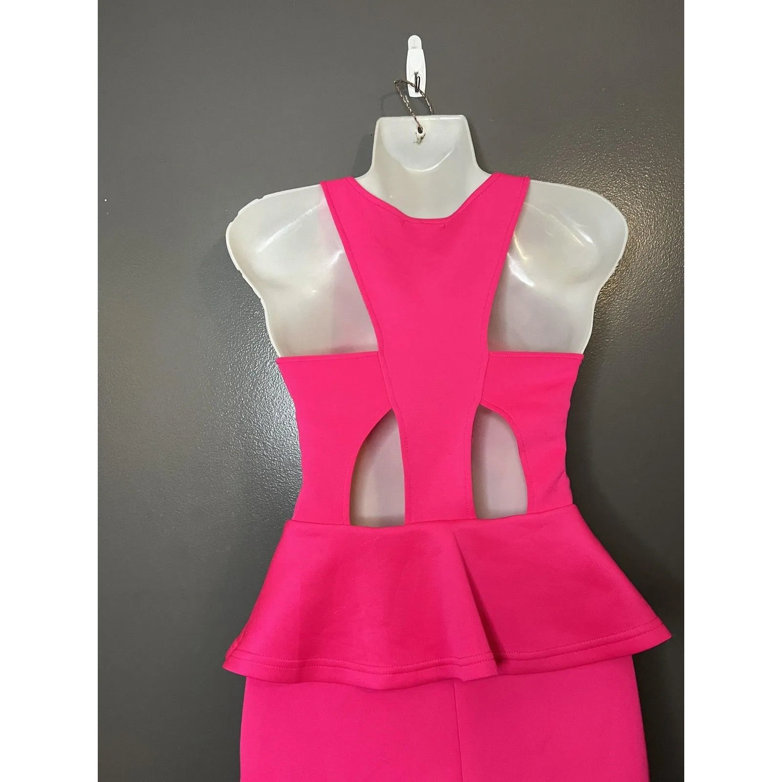Charlotte Russe Dress Womens XS Pink Cutout Peplum Studded Bodycon Mini Tank - Image 6