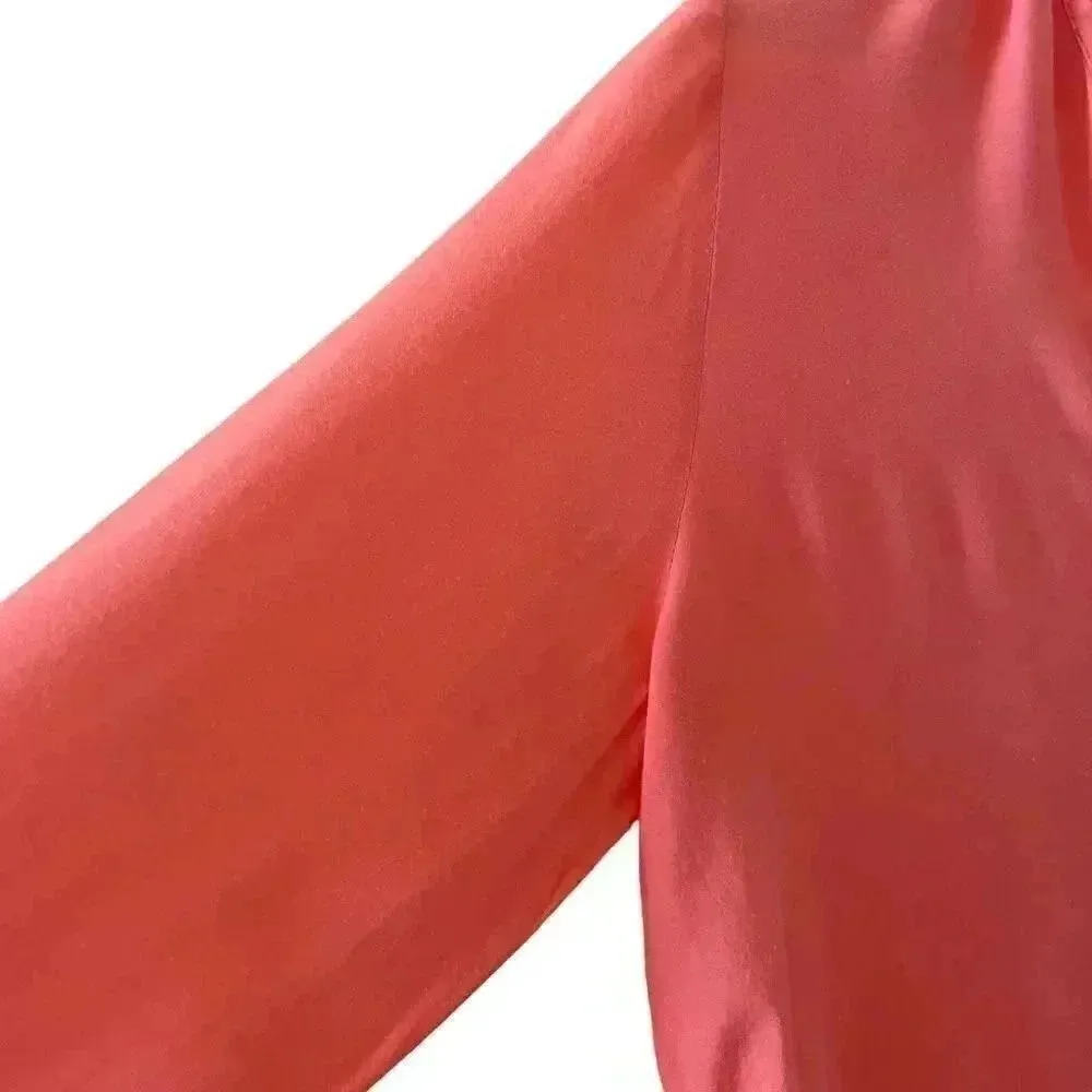 Zara Viscose Salmon Orange Button Down Collar Basic Minimalist SZ XL # 1214 - Image 3