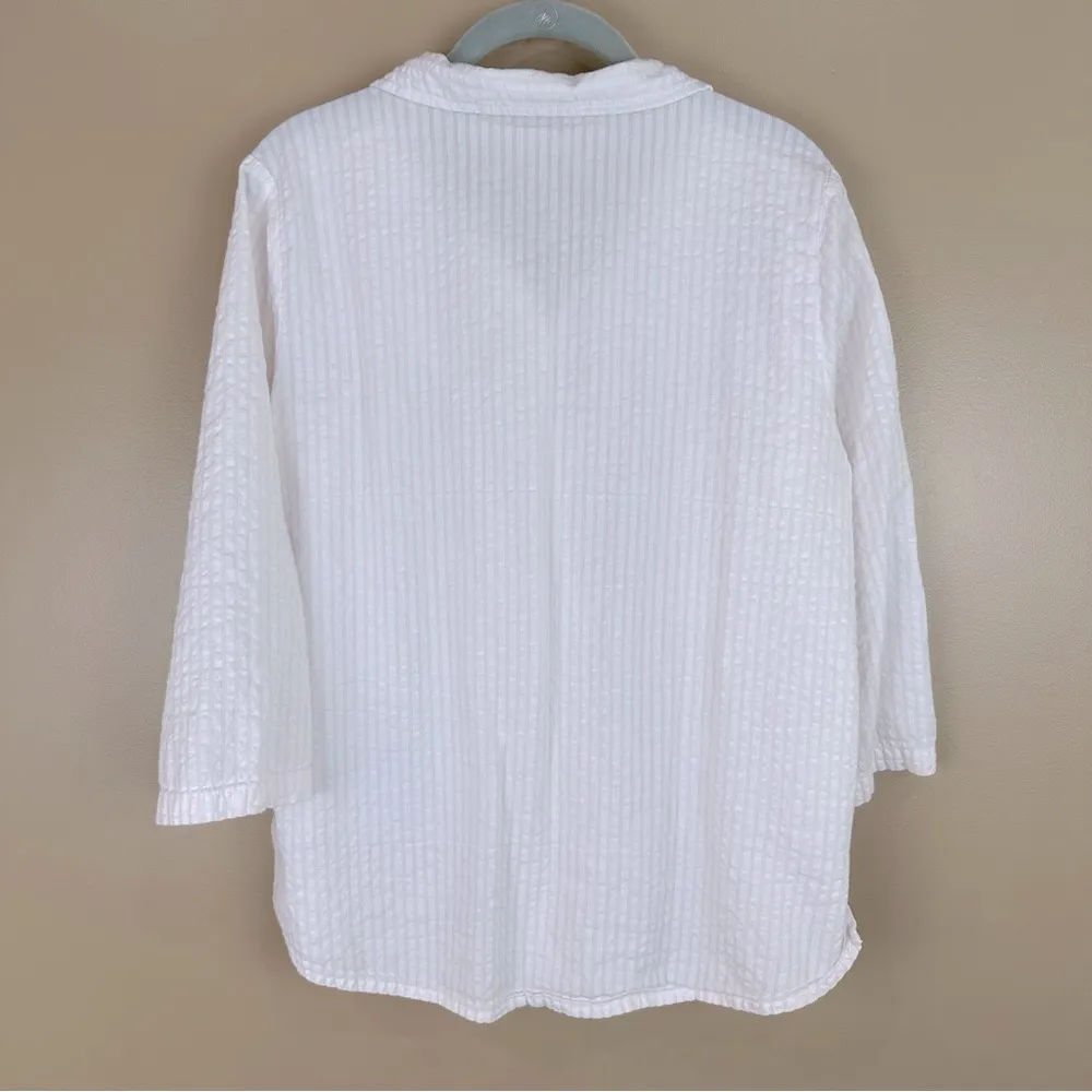 Appleseed's White Pink Striped Seersucker Shirt & Cropped Pants Set PM Coastal Size undefined - Image 6