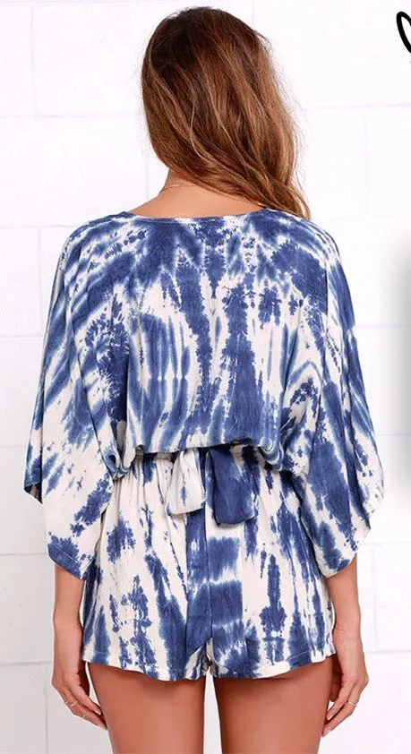 Lulus Seaside Gale Blue Tie-Dye Romper - Image 4