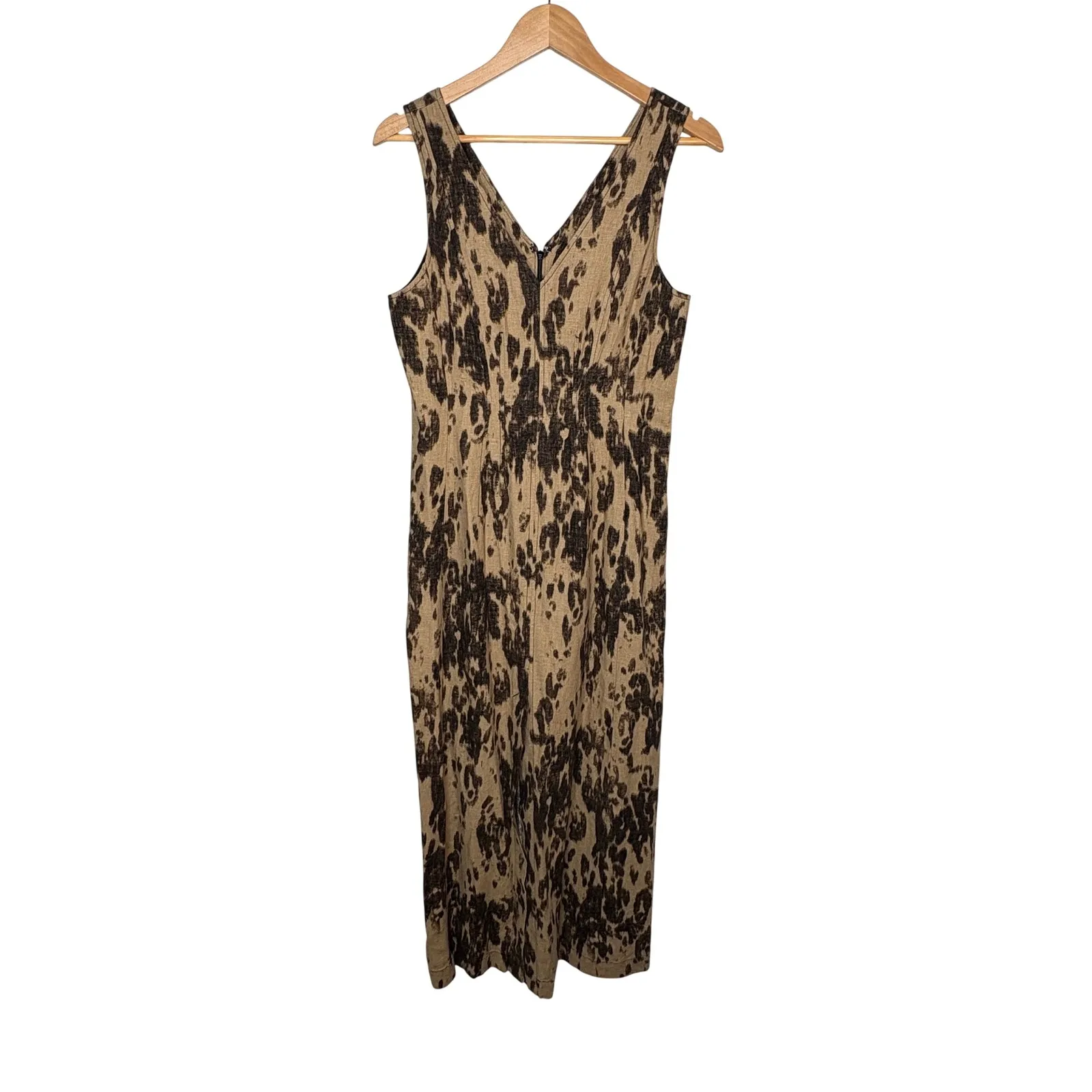 Banana Republic Linen Blend Leopard Print V Neck Sleeveless Maxi Dress Size 6 - Image 3