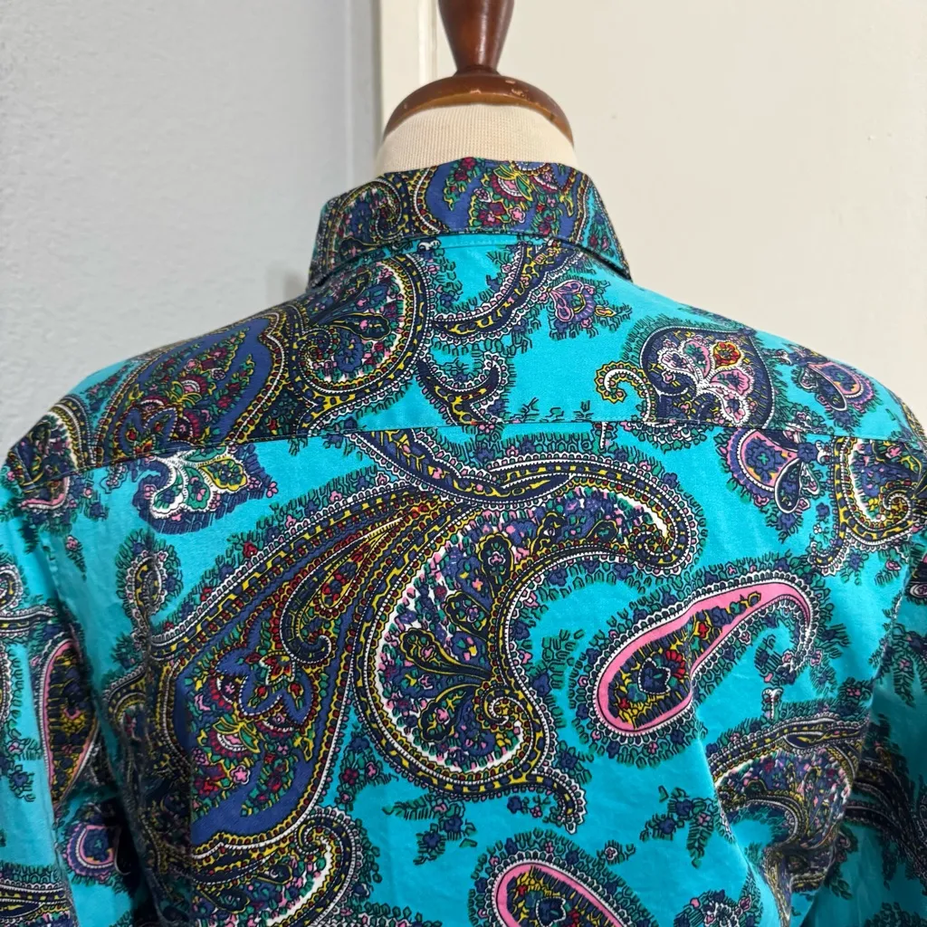 Talbots Women Turquoise Paisley Floral Button-Down Casual Long Sleeve Shirt Sz S - Image 8