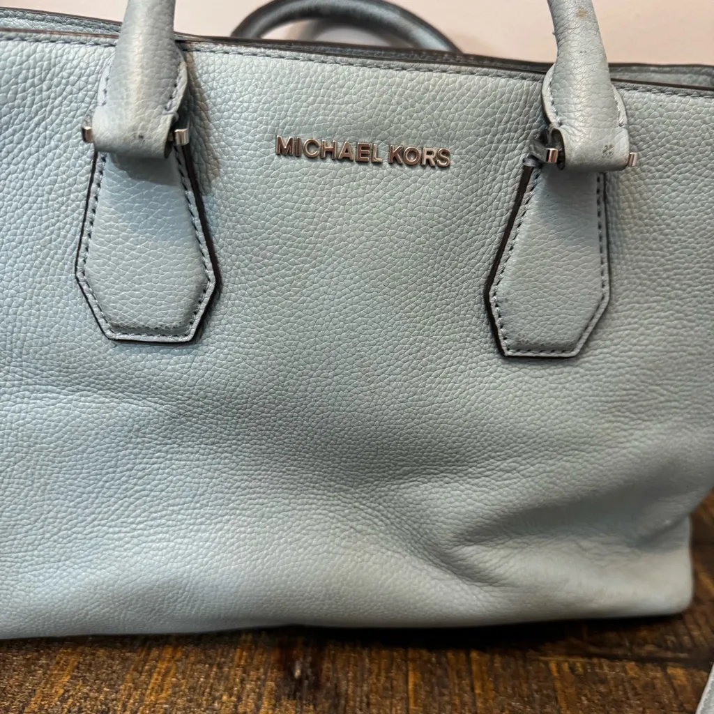 Michael Kors Women's Camille Pebbled Leather Satchel Handbag (Pale Blue) Blue - Image 3