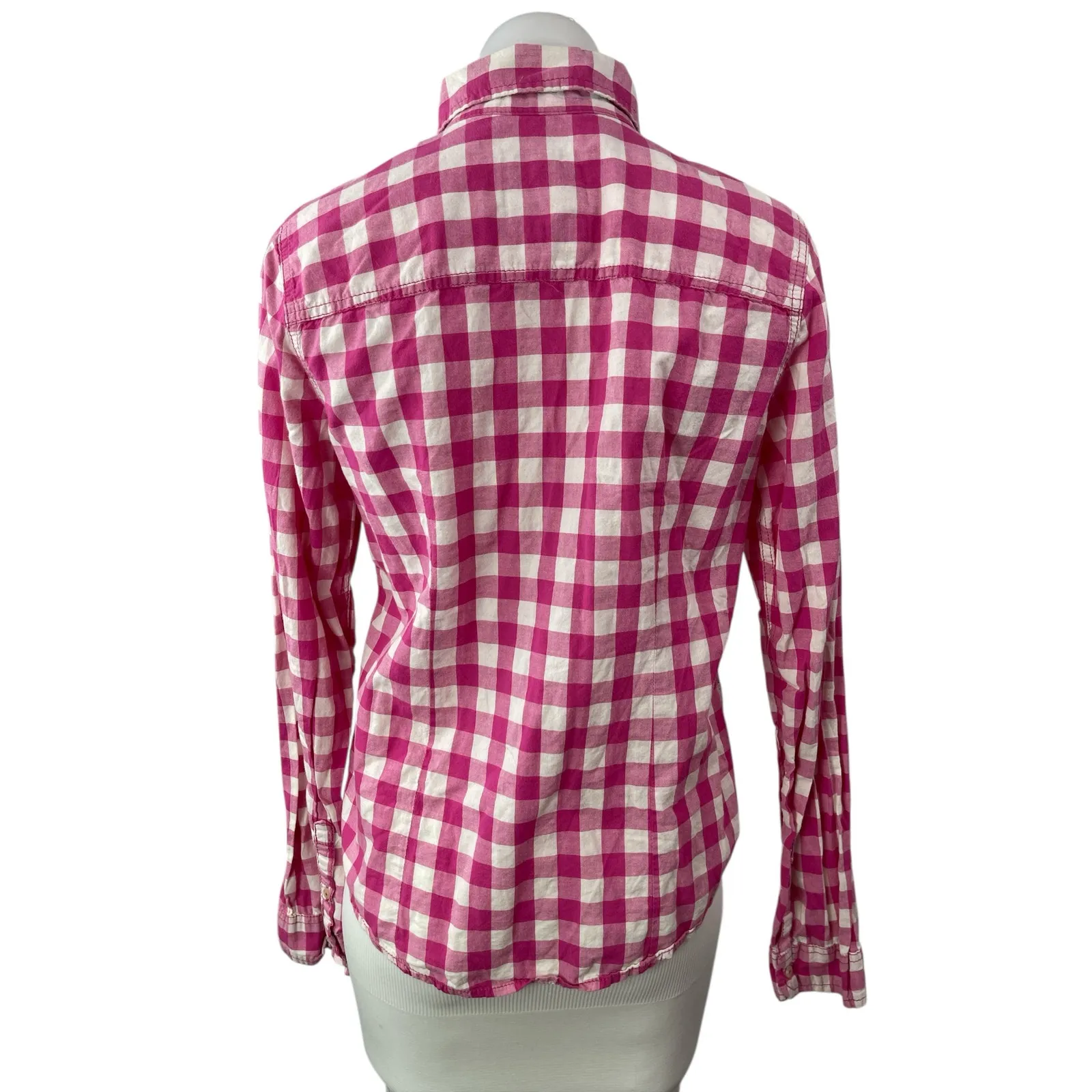 Hollister Women's Pink Gingham Checkered Long Sleeve Button Down Shirt Top Sz L - Image 2