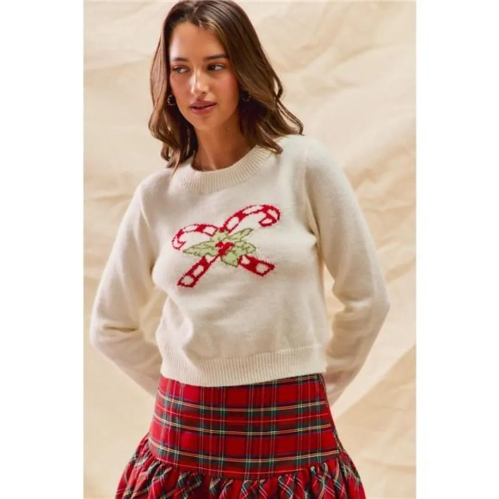 SO ME Christmas Candy Cone‎ Cropped Sweater Size L - Image 9