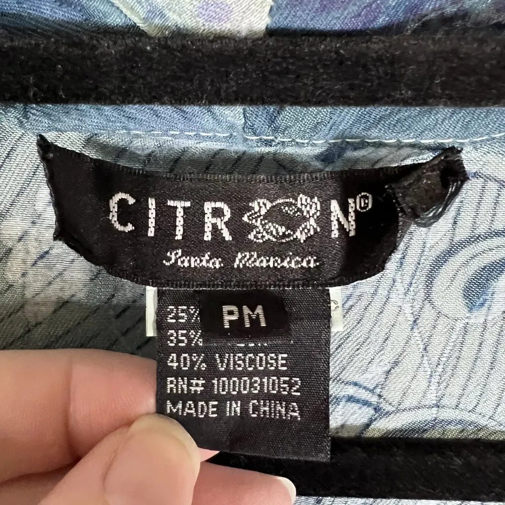 Citron Santa Monica Silk Blend Jacket Open Front Lightweight Geen Blue Petite M Size undefined - Image 5