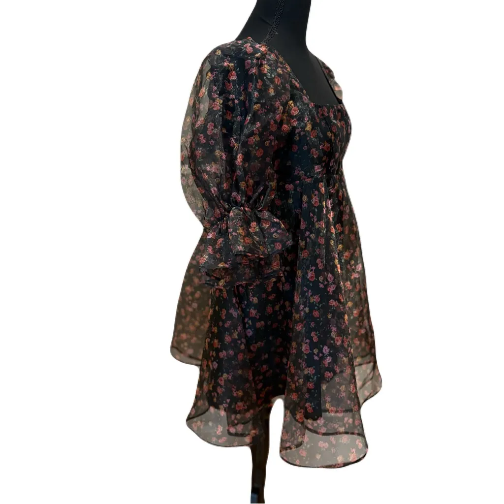 NWT Buddy Love Stassie Puff Sleeve Babydoll Sz S Dress Sleeping Garden print Black - Image 7