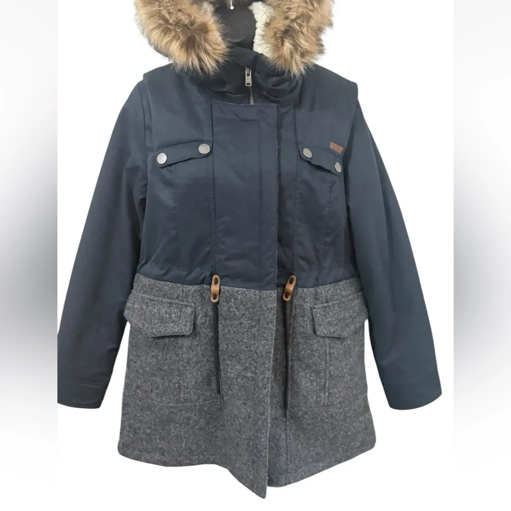 Roxy Womens Size Small Winter Coat Wool Blend With Hood Blue - Image 3