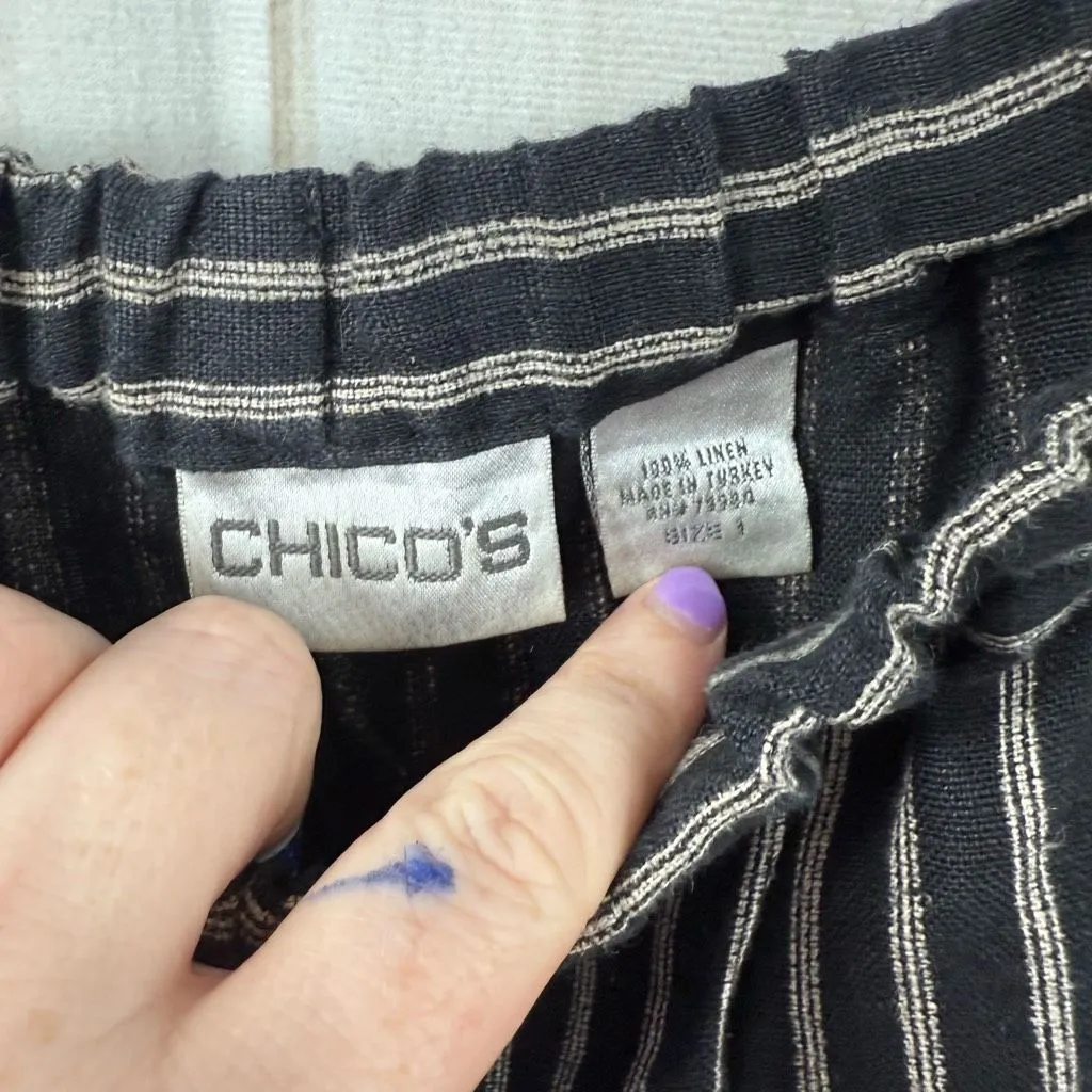 Chico’s Women’s 1 Black White Striped Cargo Linen Pants LagenLook Minimalist - Image 3