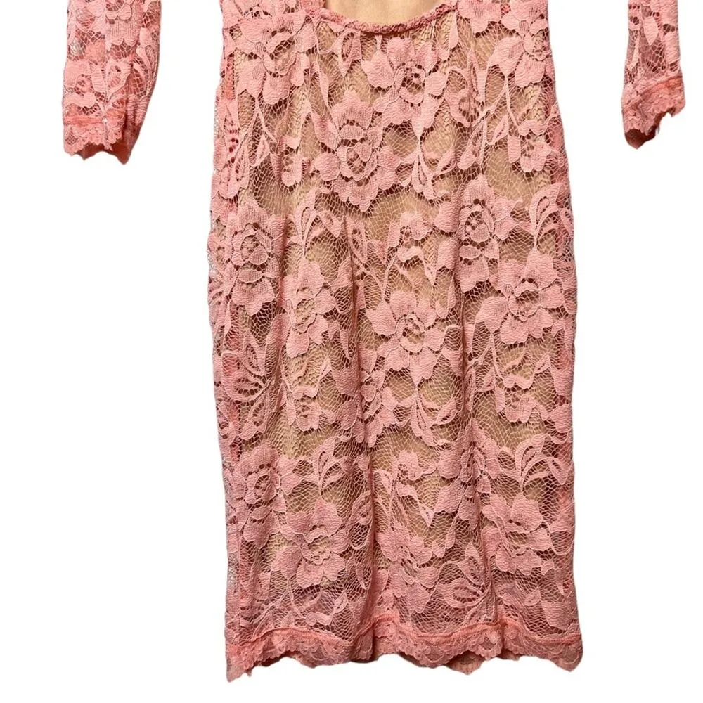 Dulce Carola Women's Soft Blush Pink Lace Open Back Dress Sz S - Image 4