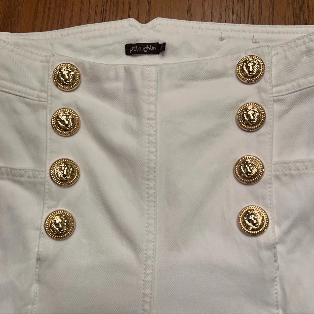 J. McLaughlin Hastings Nautical Sailor High Waist White‎ Jeans Gold Buttons Sz 8 - Image 10