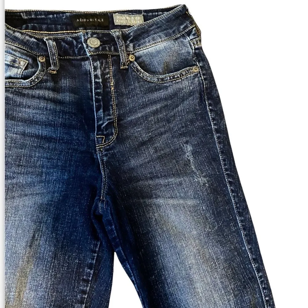 Aeropostale Dark Wash High Waisted Ankle Jeggings Sz 4 - Image 5