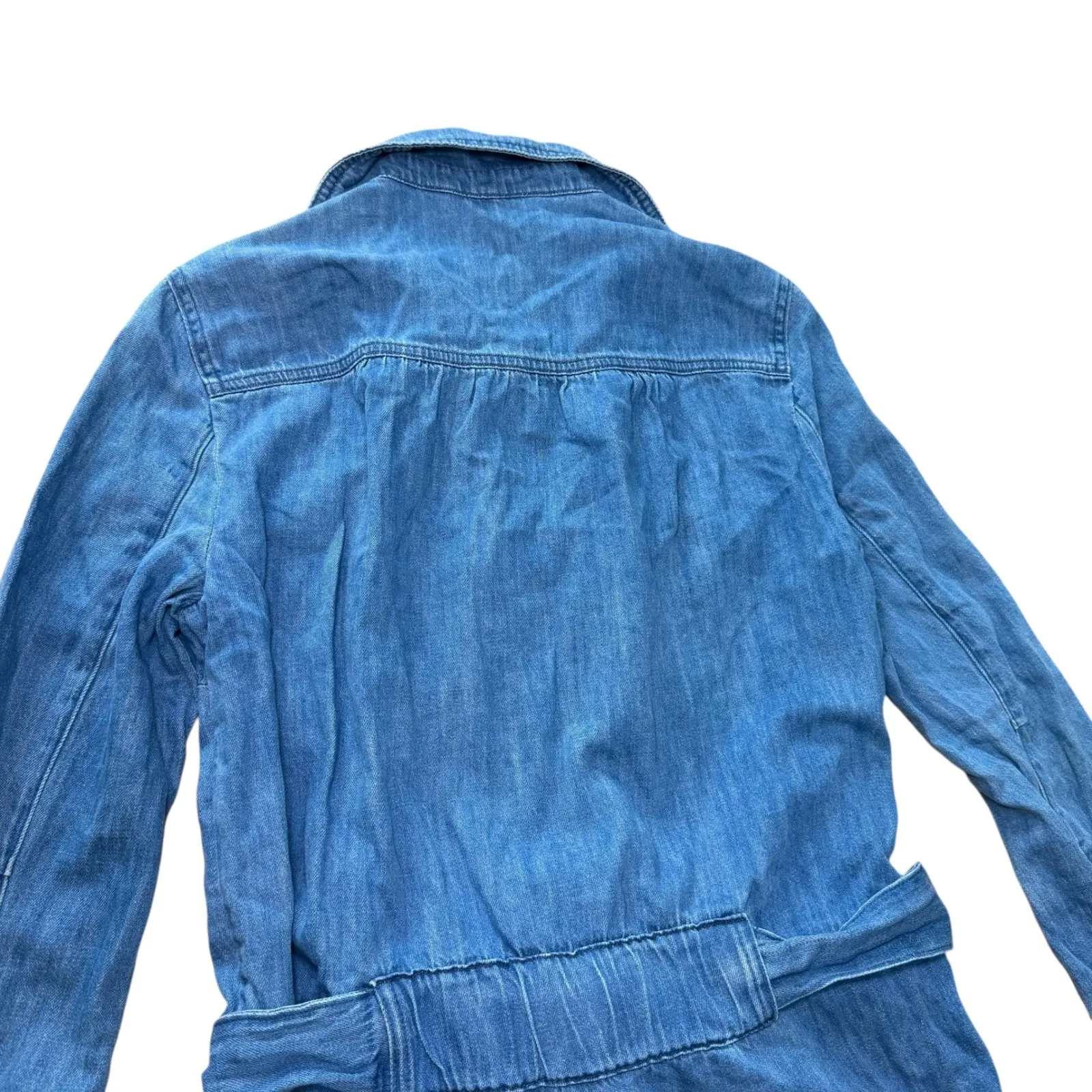 Veronica‎ Beard Jeans Denim Romper Zip Up Long Sleeve Belted Size M Blue Size M - Image 7